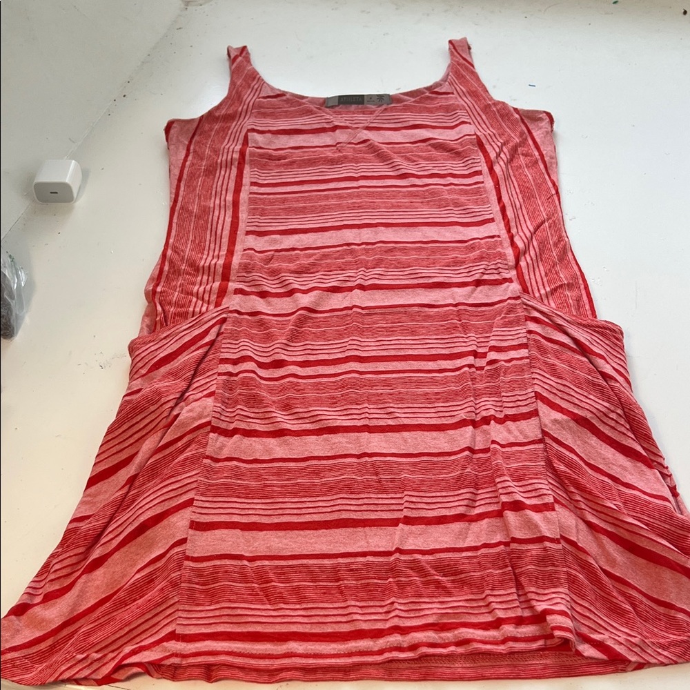 Athleta Medium Flame Red Striped Lined Breeze Dress with Pockets